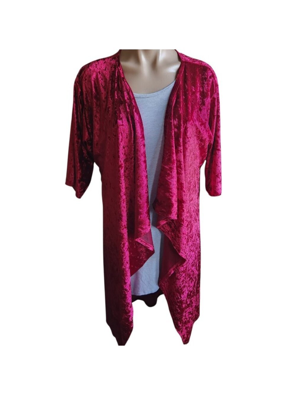 Lularoe Elegant Witchy Goth Shirley Kimono Small Red Cranberry Crushed Velvet